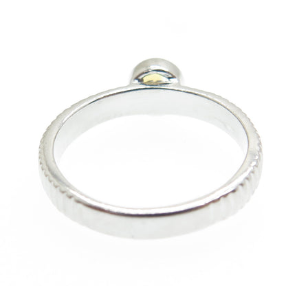 SMK 925 Sterling Silver Real Citrine Gemstone Ribbed / Striped Ring Size 7.75