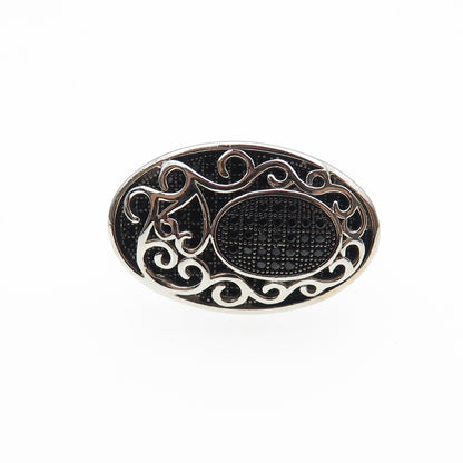 925 Sterling Silver Round-Cut Black C Z Swirl Ring Size 7.5