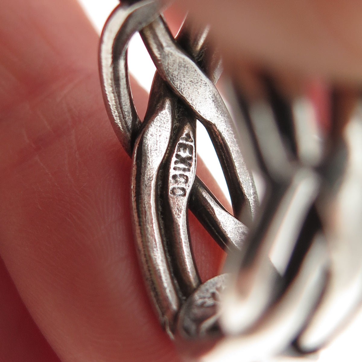925 Sterling Silver Vintage Mexico Modernist Woven Oxidized Band Ring Size 8