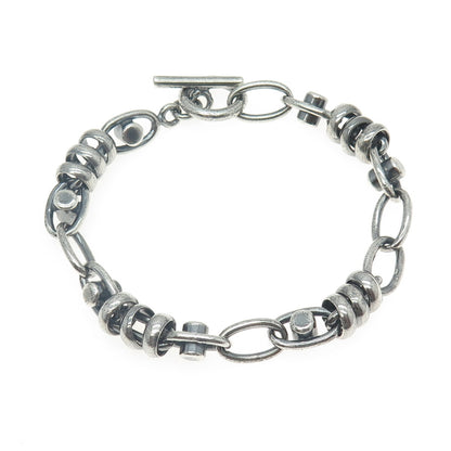 925 Sterling Silver Vintage Mexico Modernist Link Bracelet 7.5"