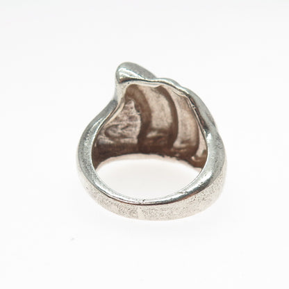 925 Sterling Silver Vintage Modernist Flame Oxidized Ring Size 6.25