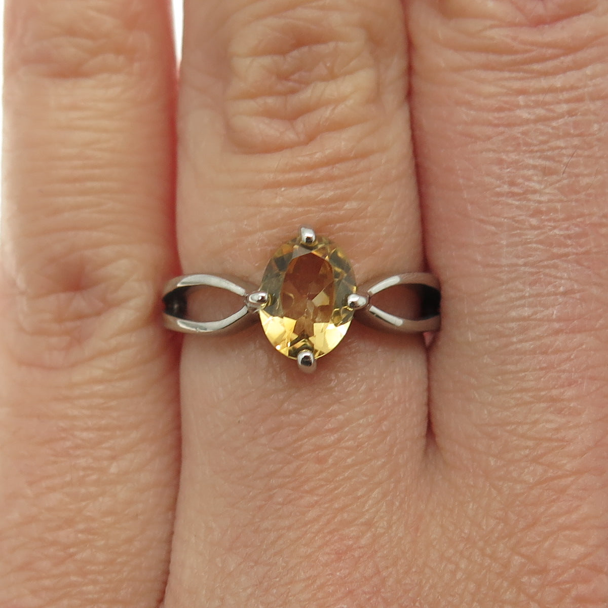 925 Sterling Silver Real Oval-Cut Citrine Ring Size 6.25