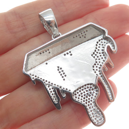 925 Sterling Silver Round-Cut Shaped C Z Lava Diamond-Shape Sparkle Pendant