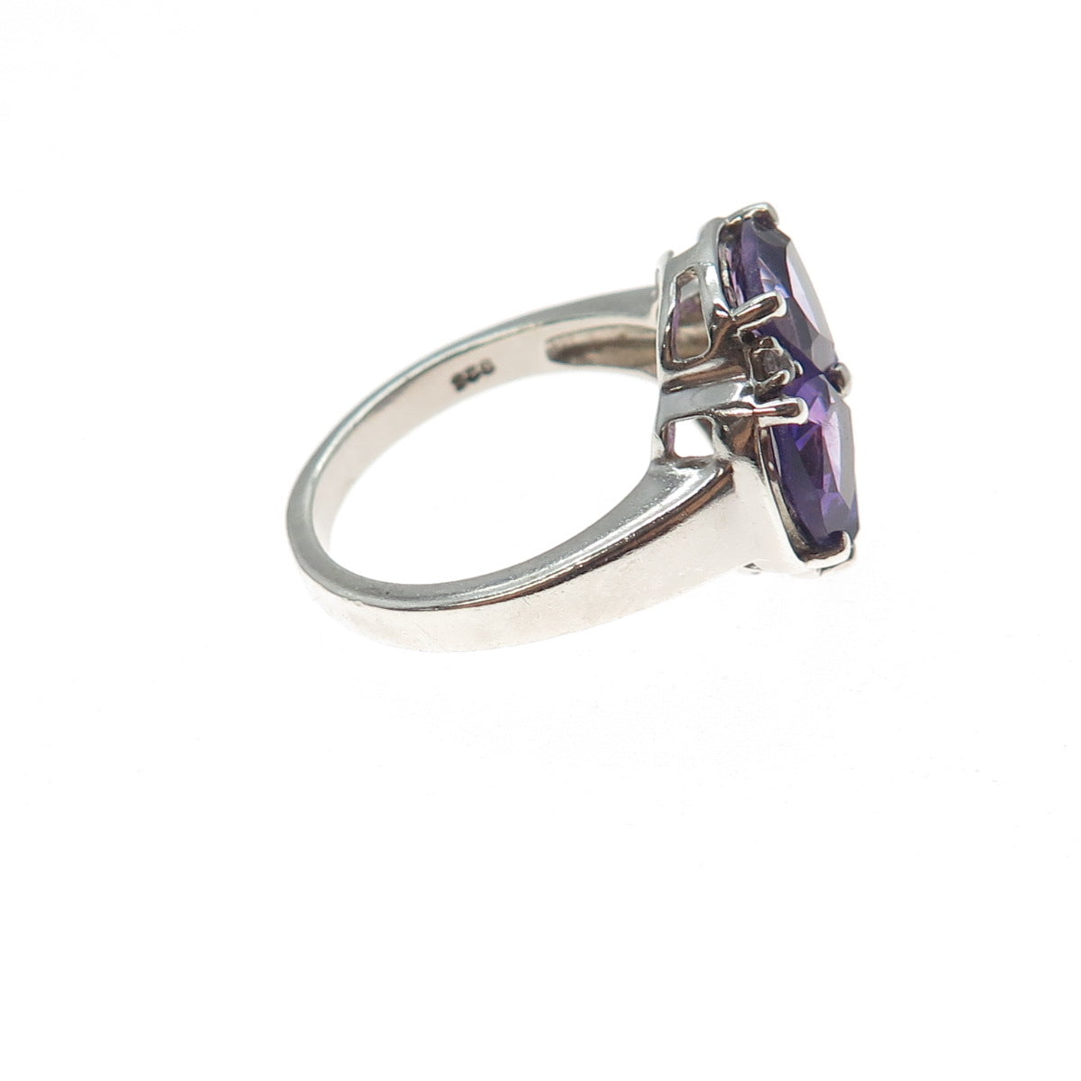 TGGC 925 Sterling Silver Real Amethyst & White Topaz Flower Ring Size 7.25