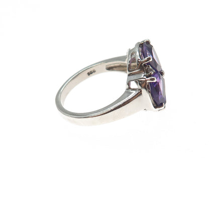 TGGC 925 Sterling Silver Real Amethyst & White Topaz Flower Ring Size 7.25
