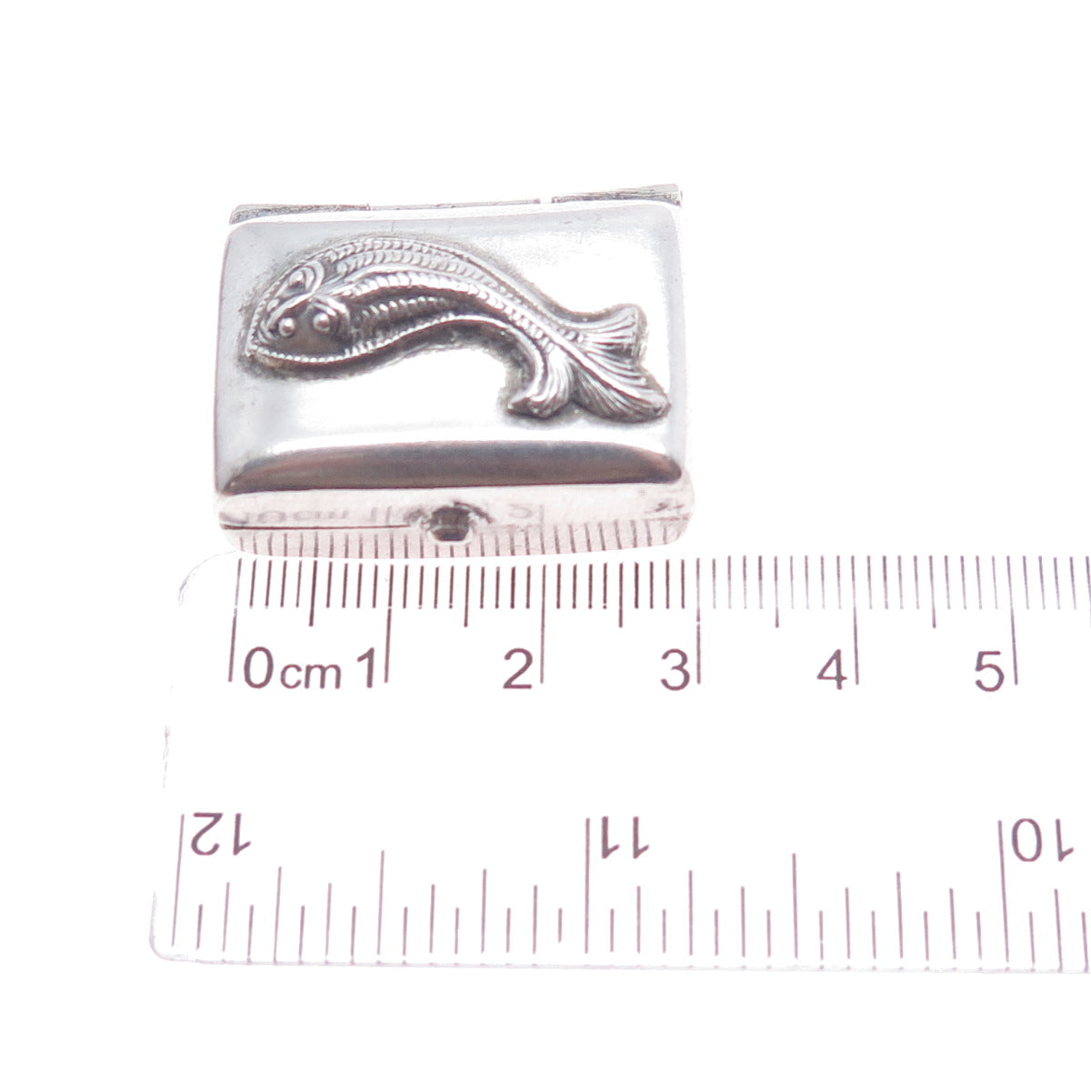 925 Sterling Silver Antique Art Deco Fish Oxidized Pill / Snuff Box