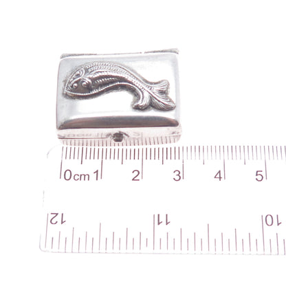 925 Sterling Silver Antique Art Deco Fish Oxidized Pill / Snuff Box