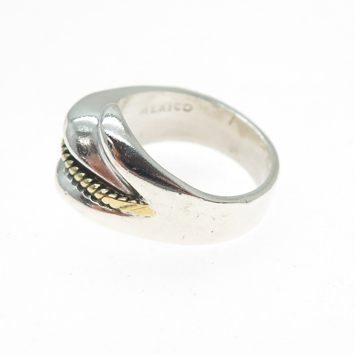 925 Sterling Silver 2-Tone Vintage Mexico Modernist Ring Size 7.25