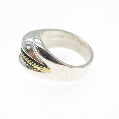 925 Sterling Silver 2-Tone Vintage Mexico Modernist Ring Size 7.25