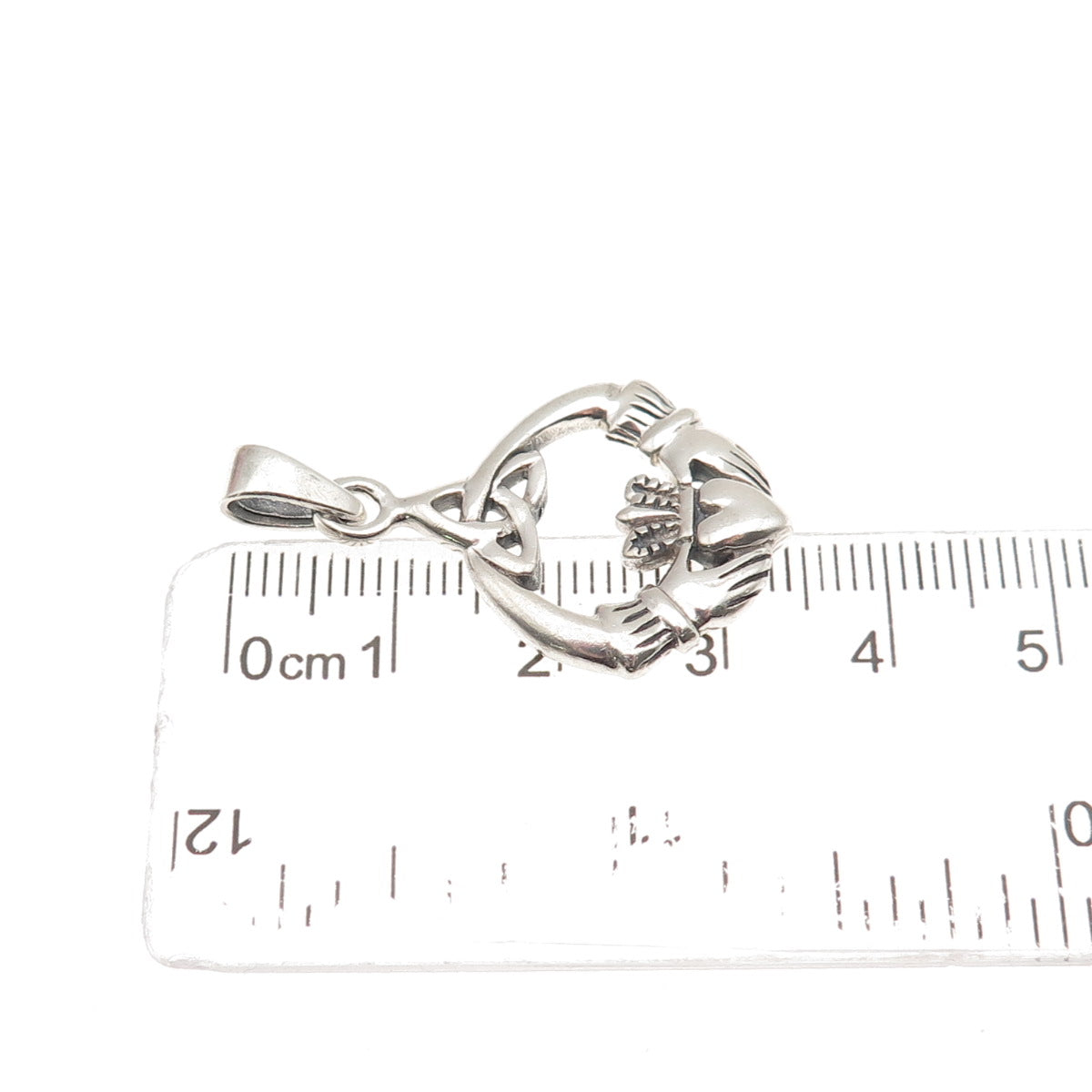 925 Sterling Silver Vintage Irish Claddagh Oxidized Charm Pendant