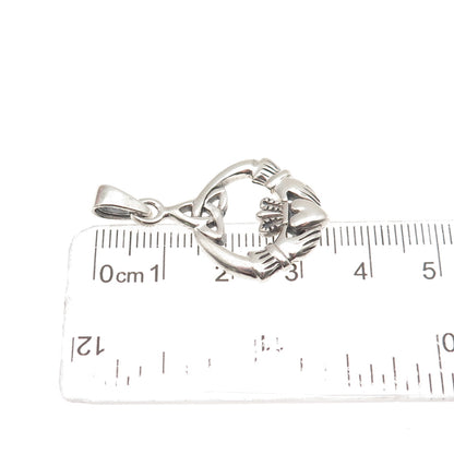 925 Sterling Silver Vintage Irish Claddagh Oxidized Charm Pendant