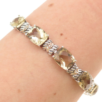 Town & Country Sterling 14K Gold Vintage Real Diamond Smoky Quartz Bracelet 7"