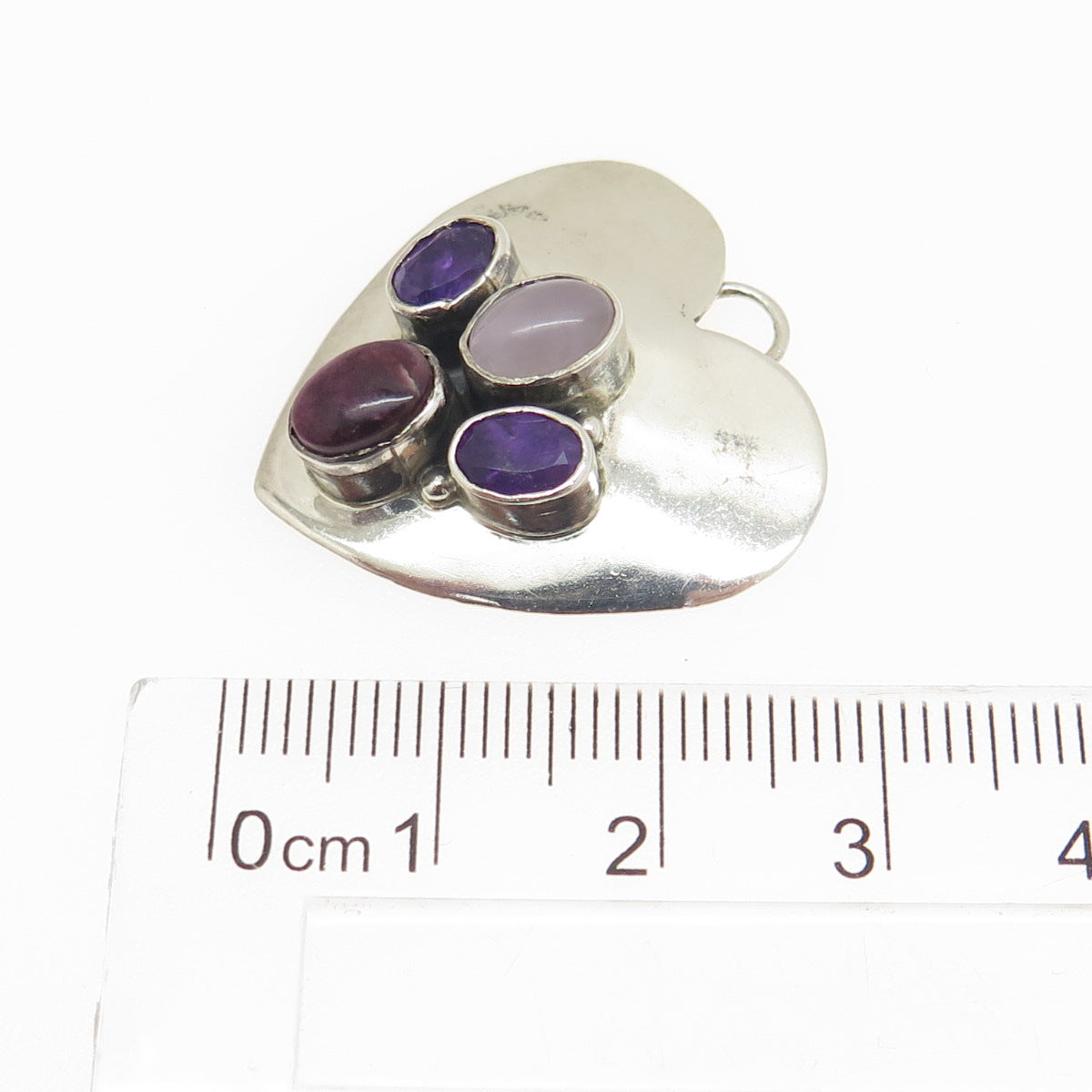 925 Sterling Silver Vintage Real Lavender Jade Amethyst & Sugilite Heart Pendant