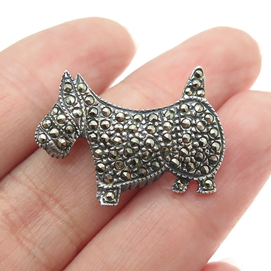 925 Sterling Silver Vintage Real Marcasite Scottish Terrier Dog Pin Brooch