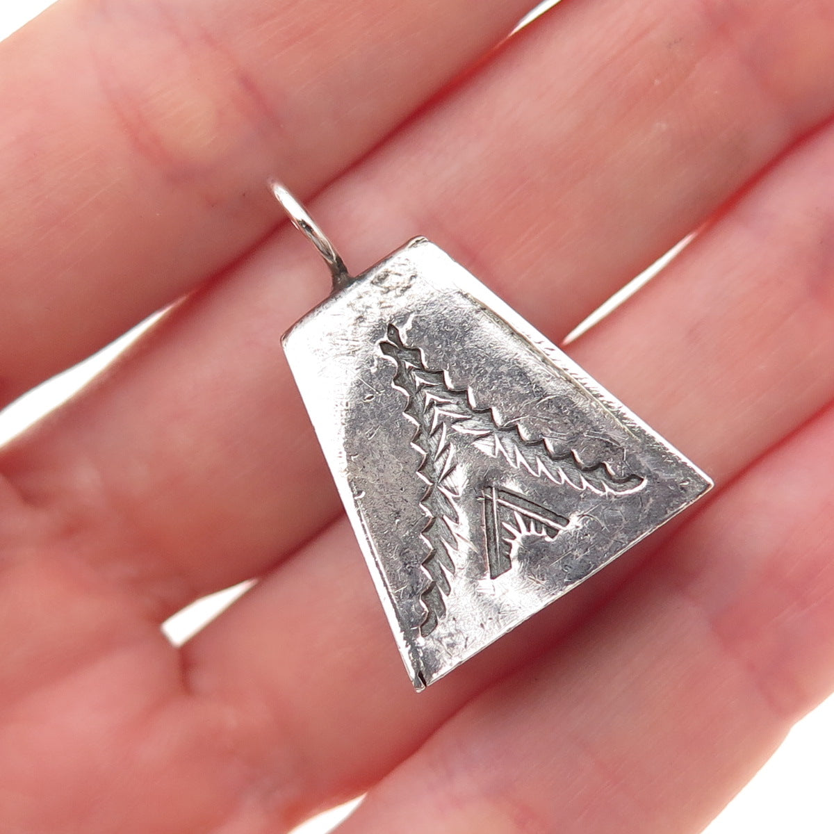 Old Pawn 925 Sterling Silver Vintage Southwestern Bell Tribal Charm Pendant