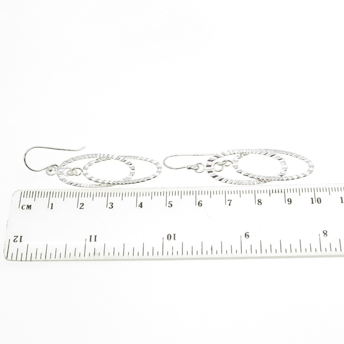 925 Sterling Silver Vintage Modernist Interlocked Dangling Earrings