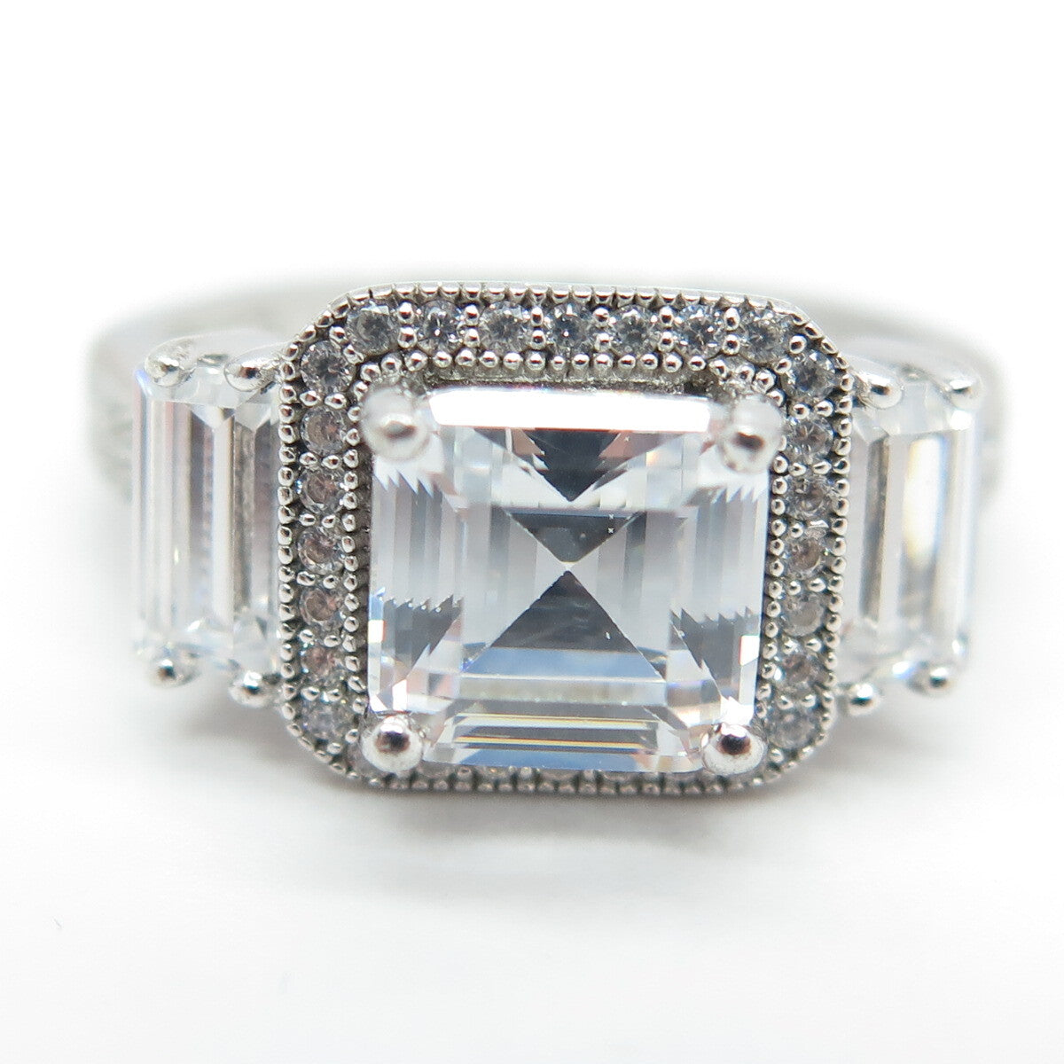 925 Sterling Silver Multi-Cut C Z Engagement Ring Size 7.25