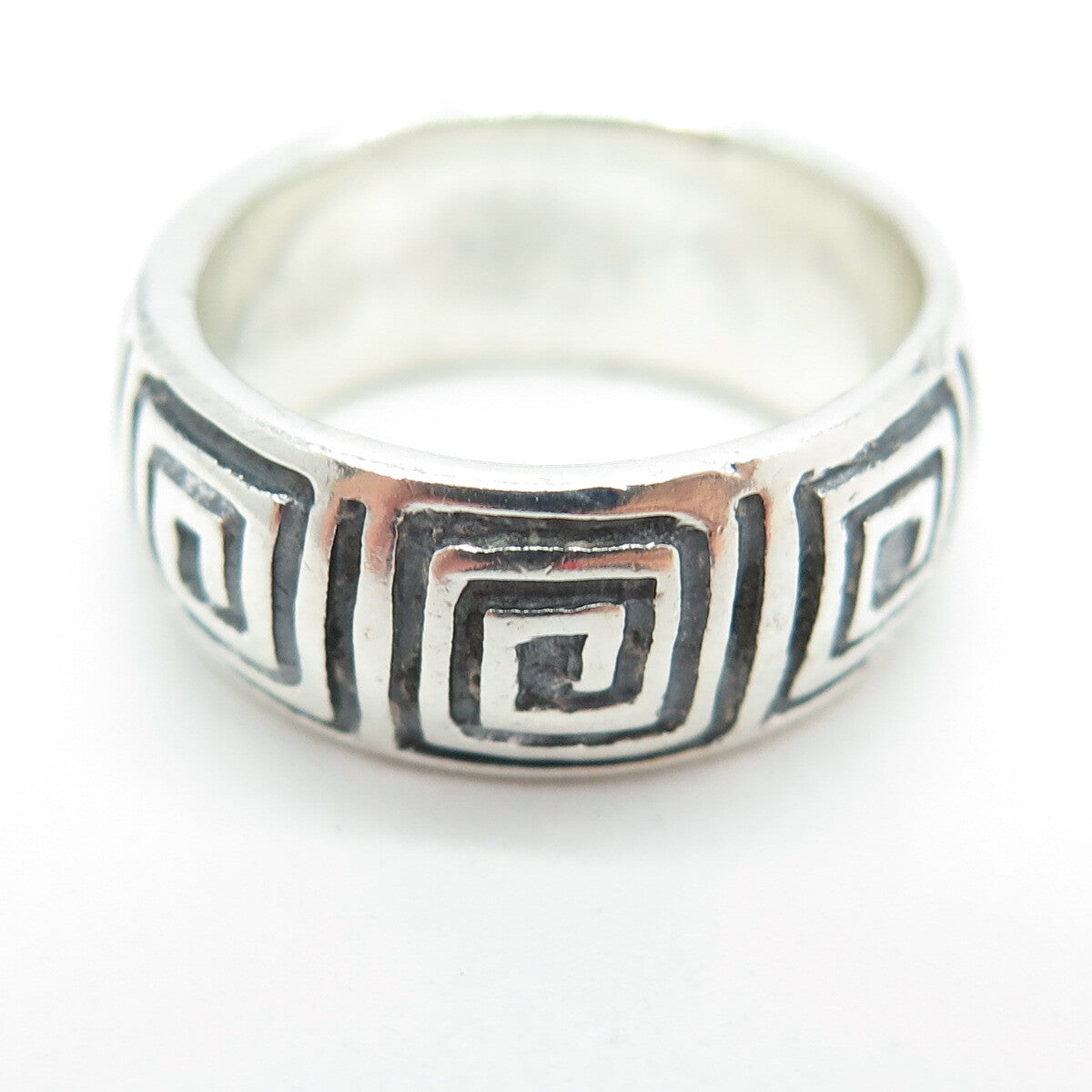 925 Sterling Silver Vintage Greek Maze Spiral Band Ring Size 7