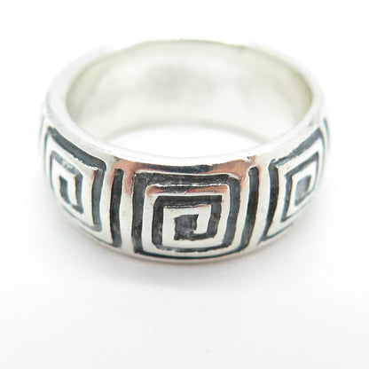 925 Sterling Silver Vintage Greek Maze Spiral Band Ring Size 7