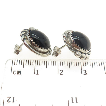 Old Pawn 925 Sterling Silver Vintage Southwestern Black Onyx Tribal Earrings