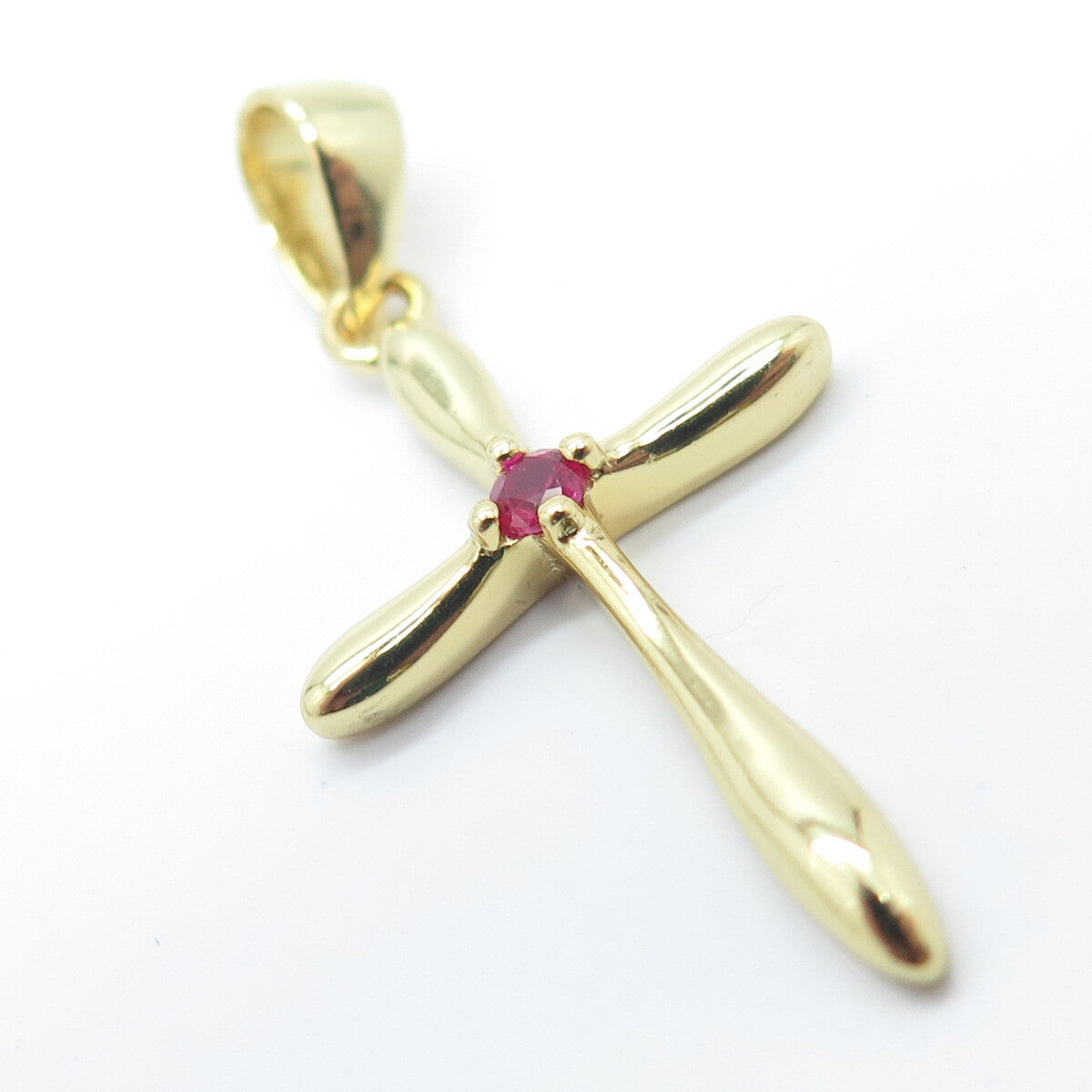 HAN 925 Sterling Silver Gold Plated Pink C Z Cross Pendant