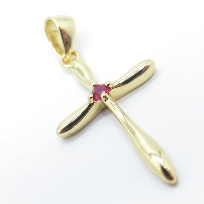 HAN 925 Sterling Silver Gold Plated Pink C Z Cross Pendant