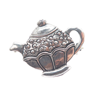 MARY ENGELBREIT 925 Sterling Silver Vintage Teapot Oxidized Pin Brooch