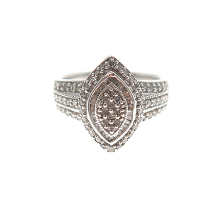 925 Sterling Silver Real Round & Tapered Baguette-Cut Diamond Ring Size 6.75