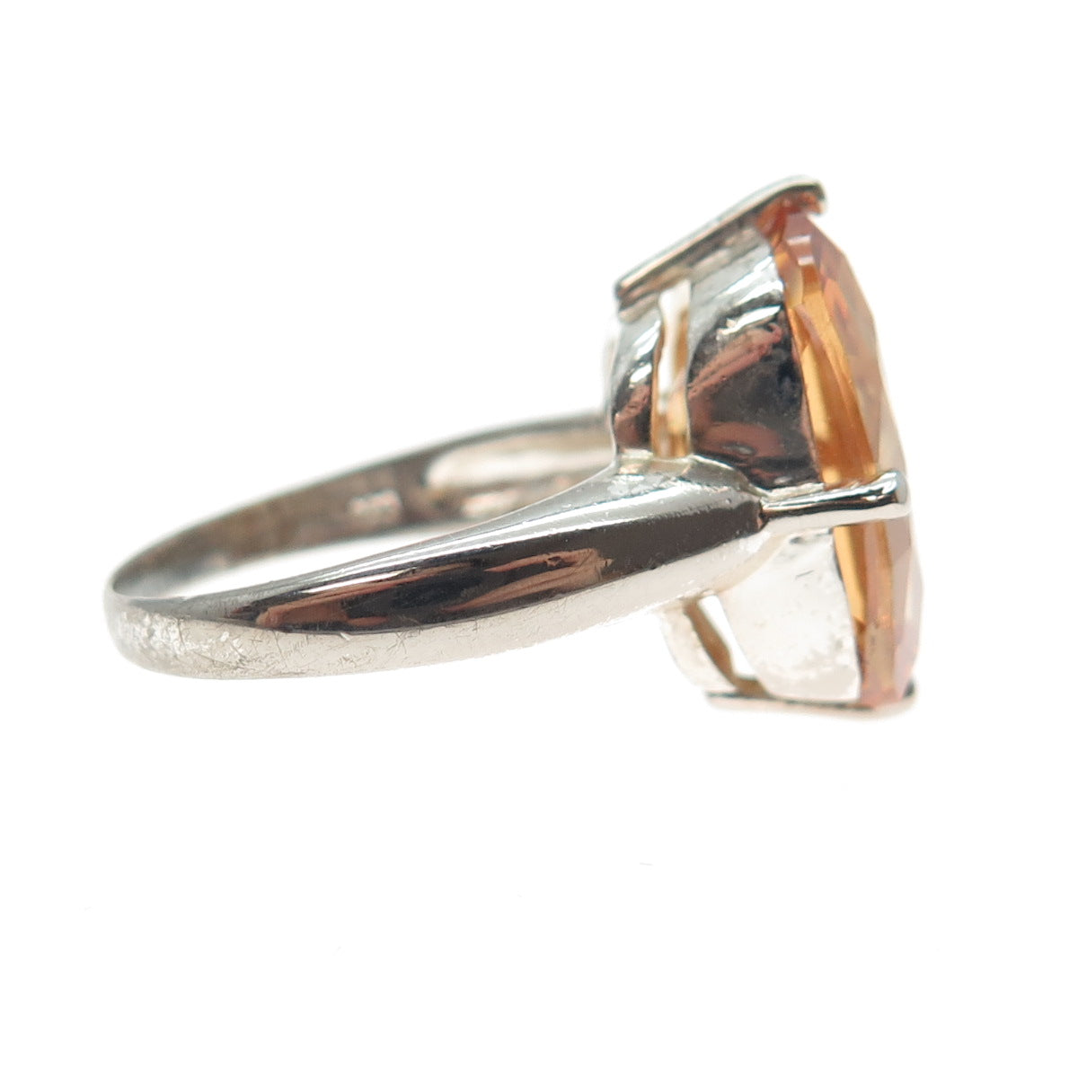 925 Sterling Silver Vintage Cushion Oval-Cut Cognac C Z Ring Size 9.25