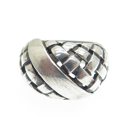 925 Sterling Silver Vintage Wicker Dome Oxidized Ring Size 7