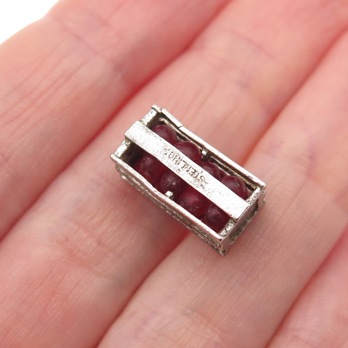 Wells Sterling Silver Antique Art Deco Cape Cod Cranberry Crate 3D Mini Pendant