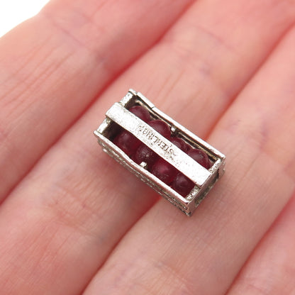 Wells Sterling Silver Antique Art Deco Cape Cod Cranberry Crate 3D Mini Pendant