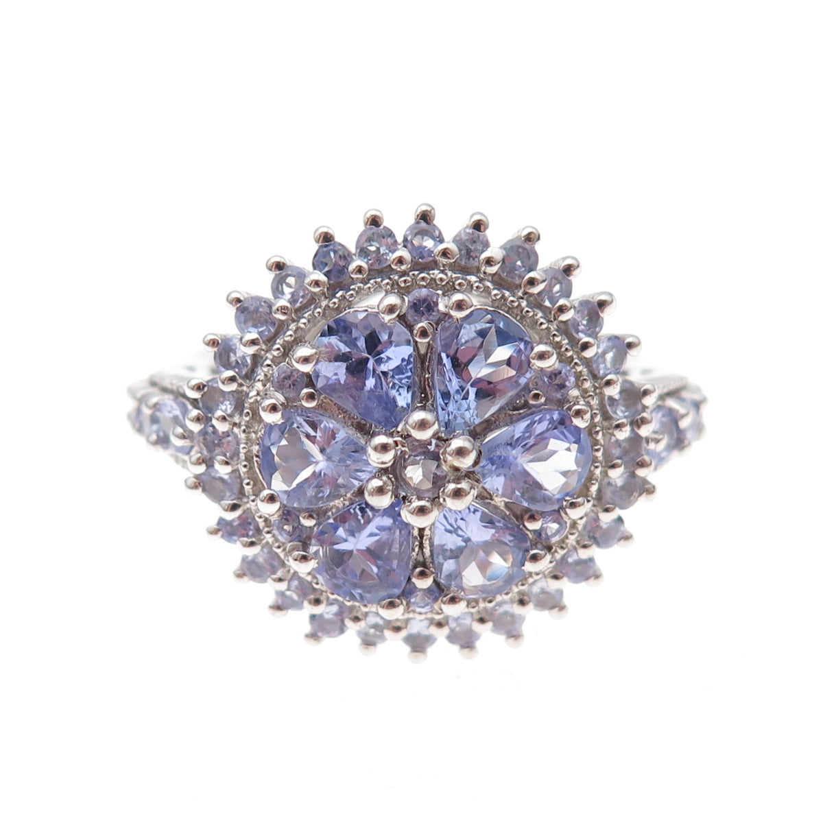 Chuck Clemency 925 Sterling Silver Real Multi-Cut Tanzanite Ring Size 8.25