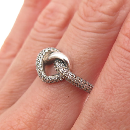 Pandora 925 Sterling Silver C Z Knotted Heart Ring Size 6