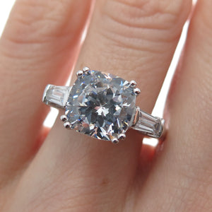 DSMK 925 Sterling Cushion & Tapered Baguette-Cut C Z Engagement Ring Size 6.25