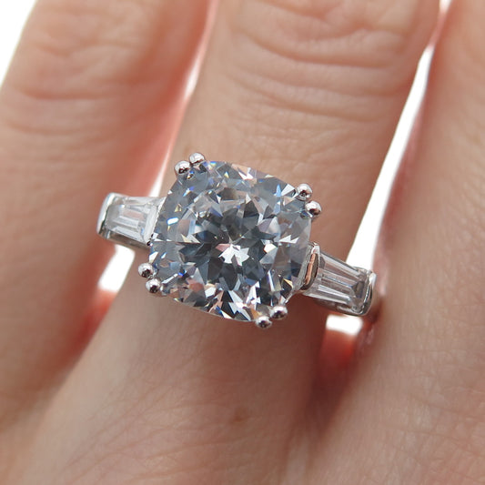 DSMK 925 Sterling Cushion & Tapered Baguette-Cut C Z Engagement Ring Size 6.25