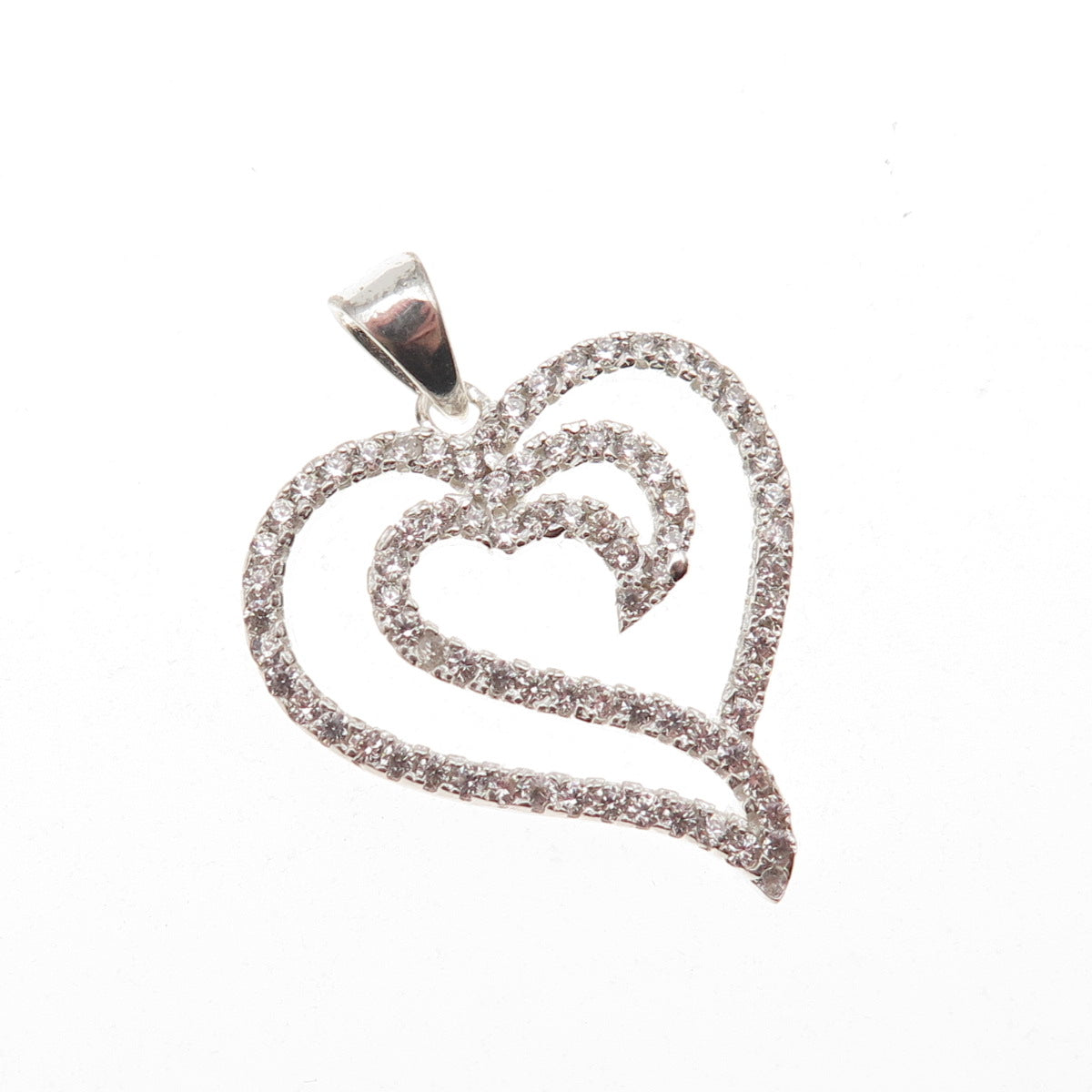 925 Sterling Silver Round-Cut C Z Heart Charm Pendant