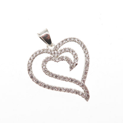 925 Sterling Silver Round-Cut C Z Heart Charm Pendant
