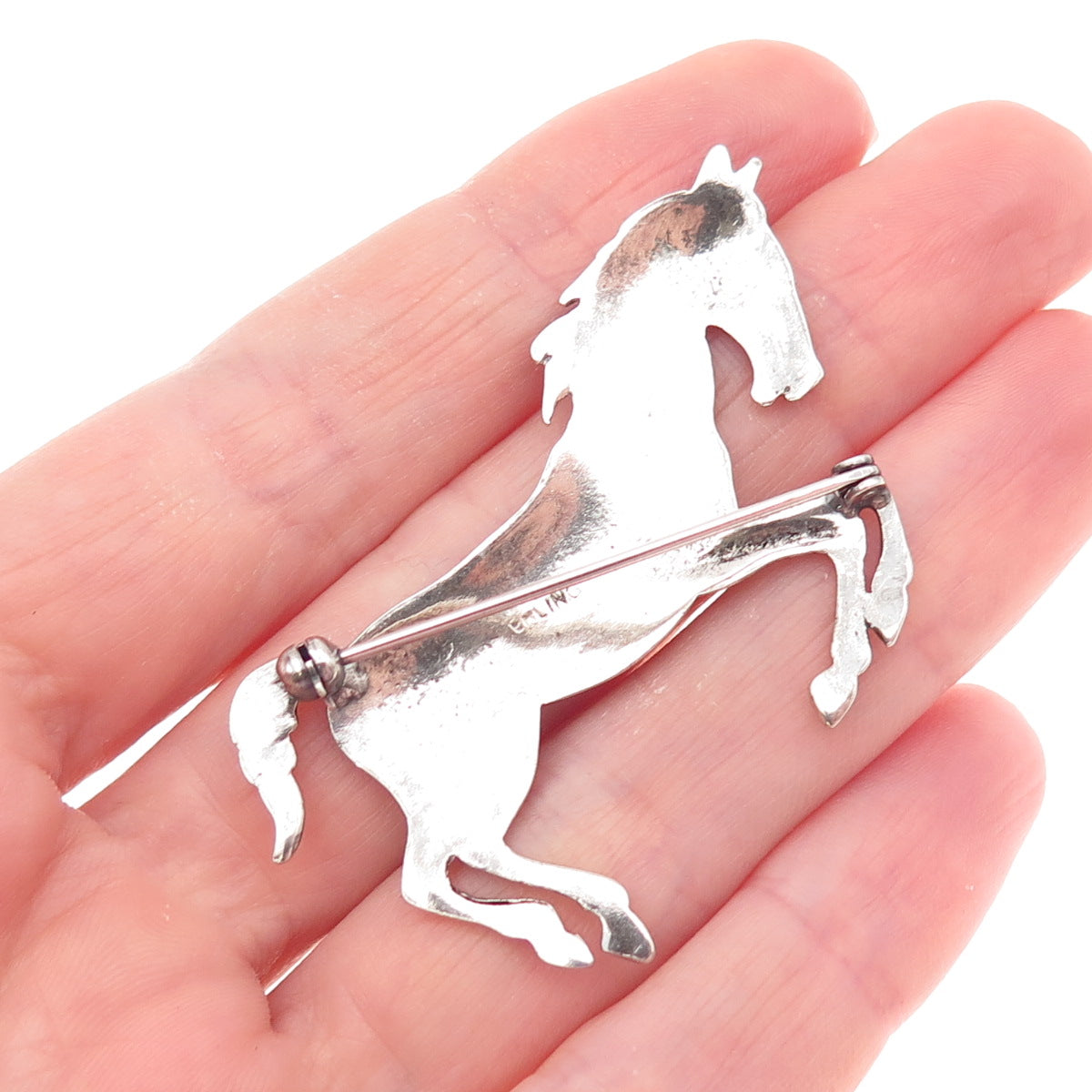 925 Sterling Silver Vintage Wild Horse Oxidized Pin Brooch