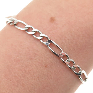 925 Sterling Silver Vintage Italy Figaro Link Bracelet 8.25"