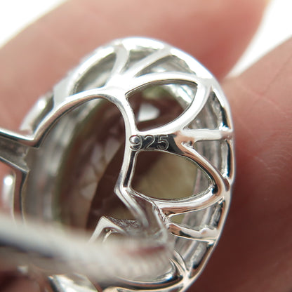 925 Sterling Silver Oval-Cut Green Amethyst Gemstone Twisted Ring Size 6.75