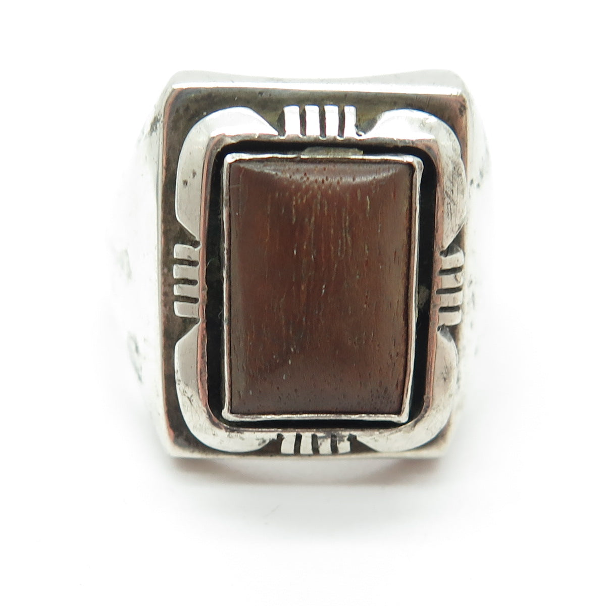 P.A. SMITH Old Pawn 925 Sterling Silver Vintage Southwestern Wood Ring Size 14