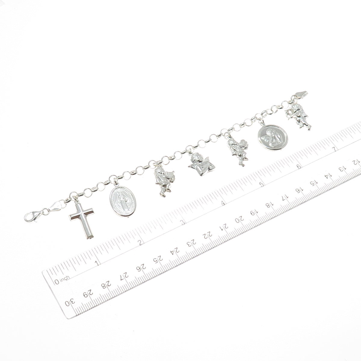 CHARLES WINSTON Sterling Silver Vintage Italy Religious Charms Bracelet 6.75"