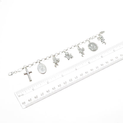CHARLES WINSTON Sterling Silver Vintage Italy Religious Charms Bracelet 6.75"