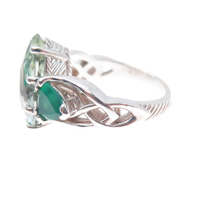 Joe & Betty Harbourne Sterling Vintage Ireland Green Onyx Amethyst Ring Size 6