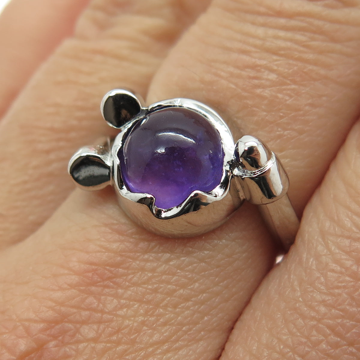 925 Sterling Silver Real Amethyst Gemstone Modernist Ring Size 7.25