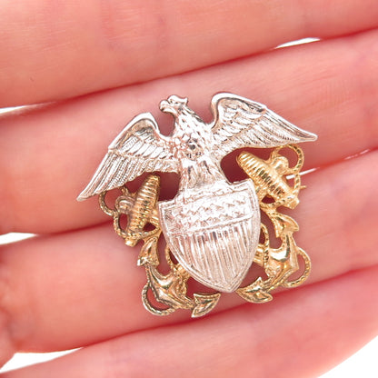 925 Sterling Silver 2-Tone Antique WWII US Navy Pin Brooch