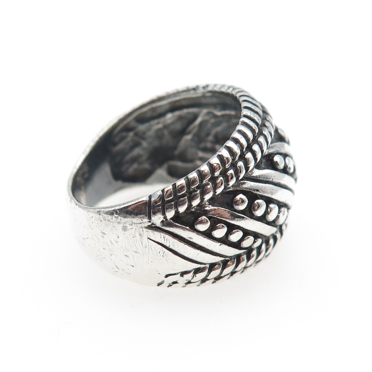 925 Sterling Silver Vintage Modernist Dotted Oxidized Ring Size 6.25