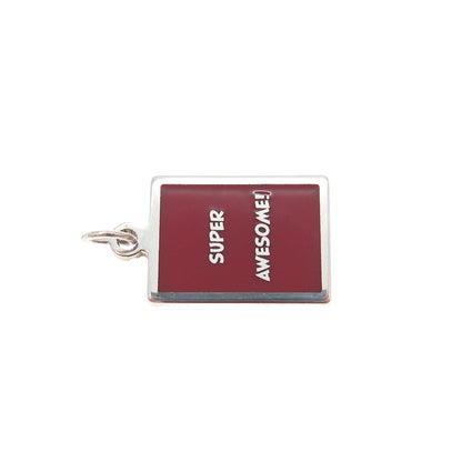925 Sterling Silver Red Enamel Super Awesome! Minimalist Charm Pendant