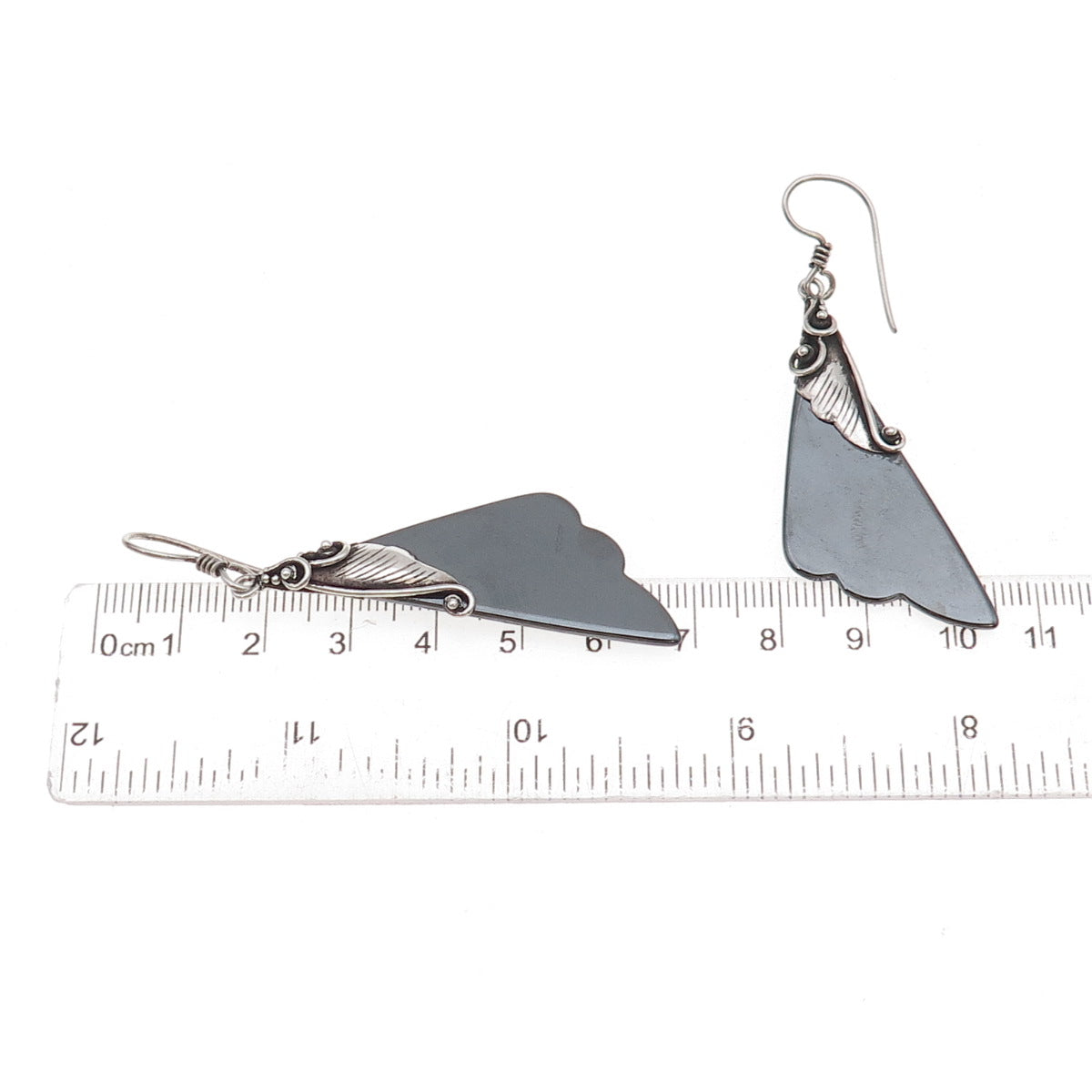 Old Pawn Sterling Silver Vintage Southwestern Hematite Floral Dangle Earrings